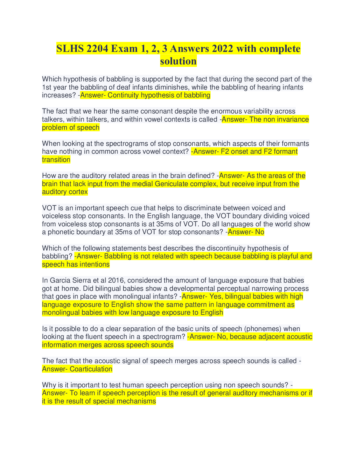 Preview image for SLHS 2204 Exam 1, 2, 3 Answers 2022 with complete solution